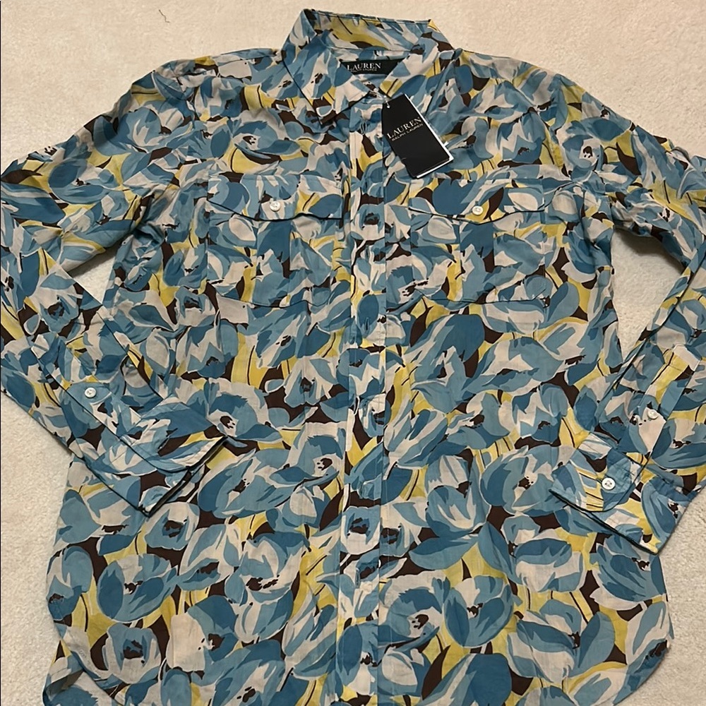Lauren Ralph Lauren Women's Blue Floral Shirt Cotton size S NWT